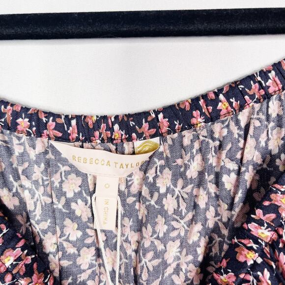 New Rebecca Taylor 0 Navy Blue Pink Francesca Floral Square Neck Short Dress - Picture 9 of 14